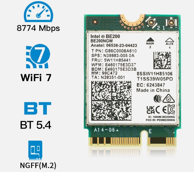 BE200 WiFi 7 Card Intel BE200 M.2 NGFF Wireless WiFi 802.11BE BT5.4 6G Network Adapter